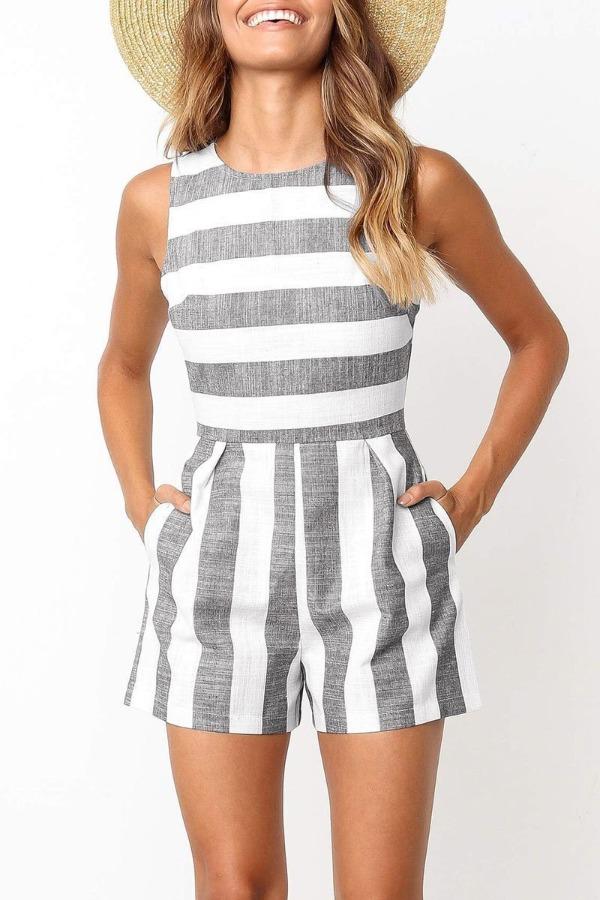 Lunimesd Sleeveless Striped Romper(3 Colors)
