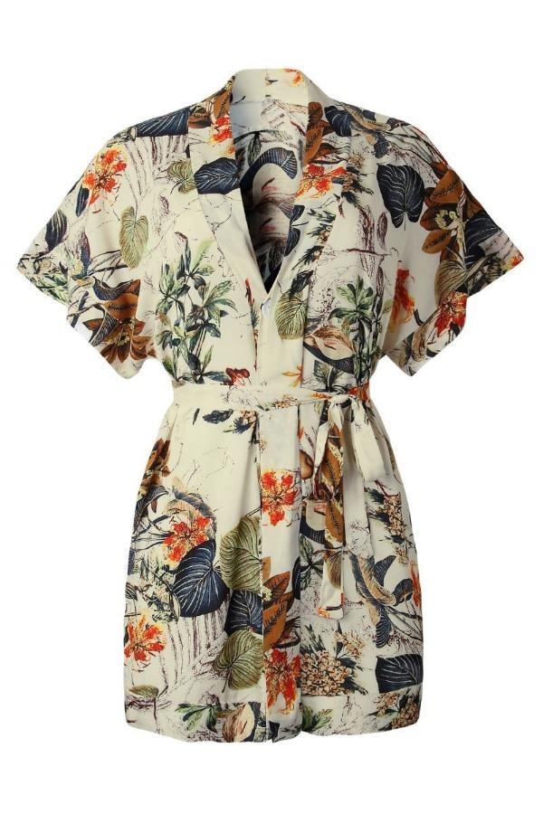 Lunimesd Short Sleeve Floral Printed Lace-up Dress