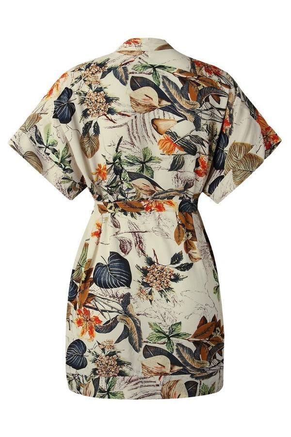Lunimesd Short Sleeve Floral Printed Lace-up Dress
