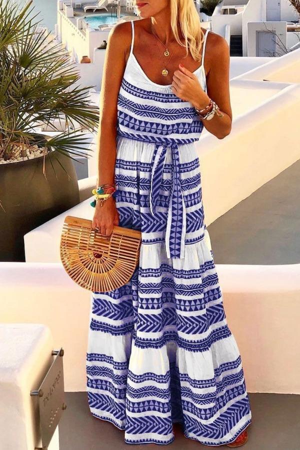 Lunimesd Geometric Printed Maxi Dress (2 Colors)