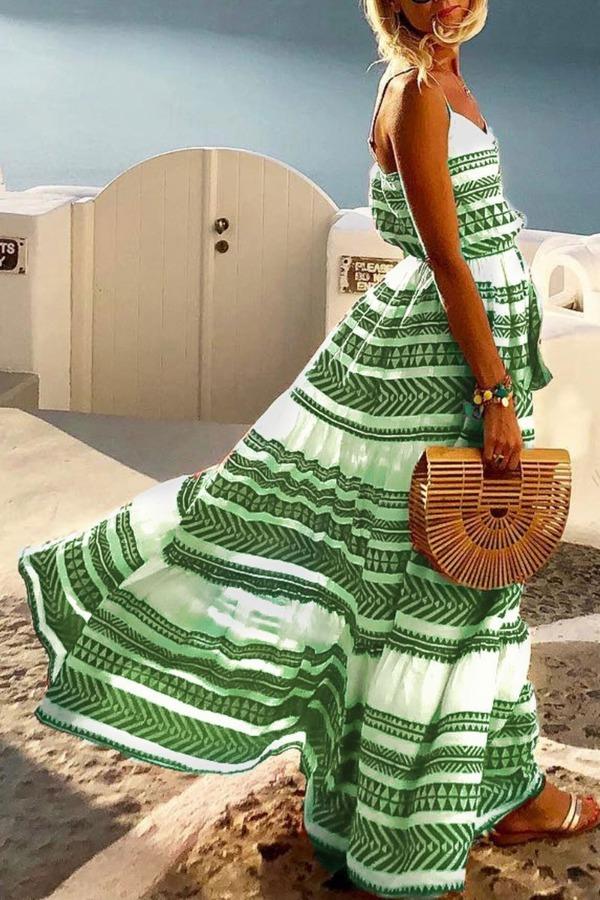 Lunimesd Geometric Printed Maxi Dress (2 Colors)