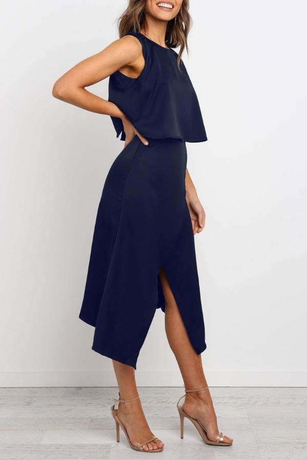 Lunimesd Fashion O-Neck Open Two-Piece Dress