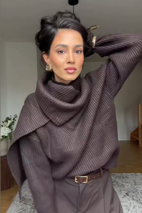 NEW ARRIVAL WOMEN'S SCARF PULLOVER KNIT TOP