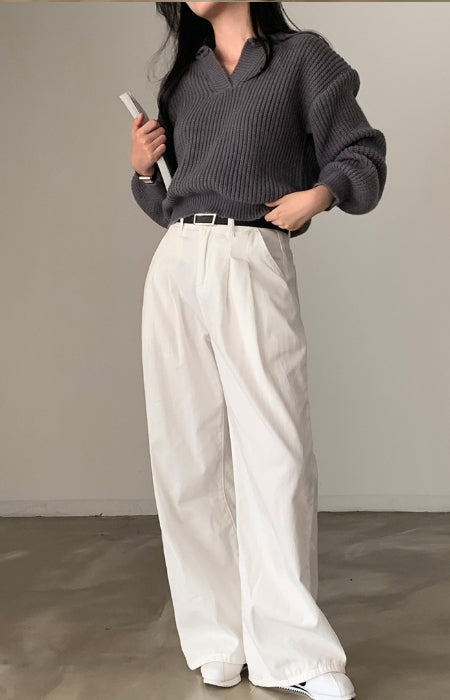 FLUFFY COLLAR KNIT - OLIVE