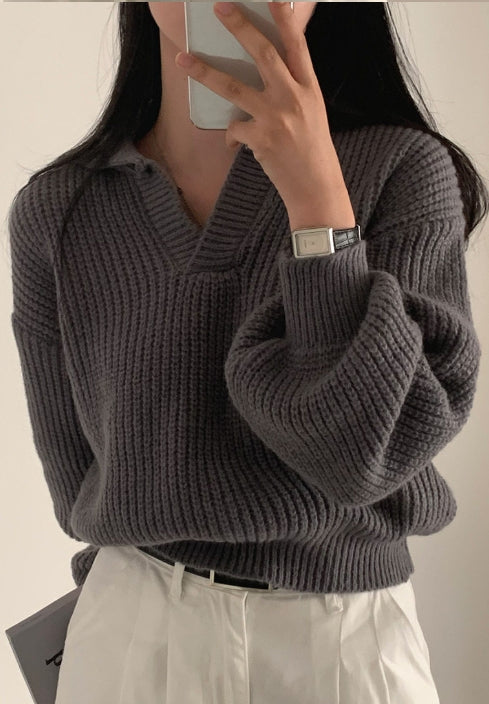FLUFFY COLLAR KNIT - OLIVE