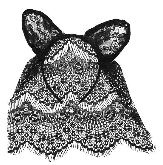 Black Lace Cat-Ear Veil Mask 40