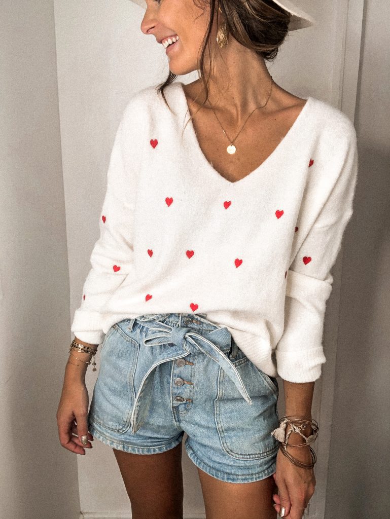 Lunimesd Love Polka Dot V-Neck Sweater