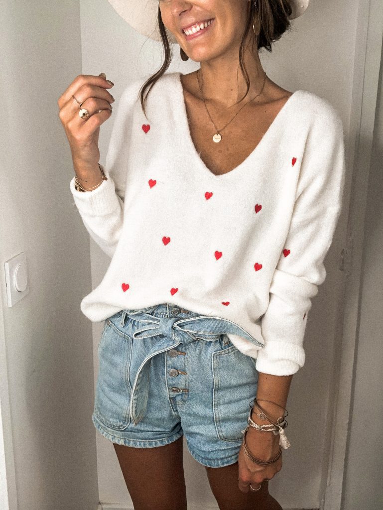 Lunimesd Love Polka Dot V-Neck Sweater