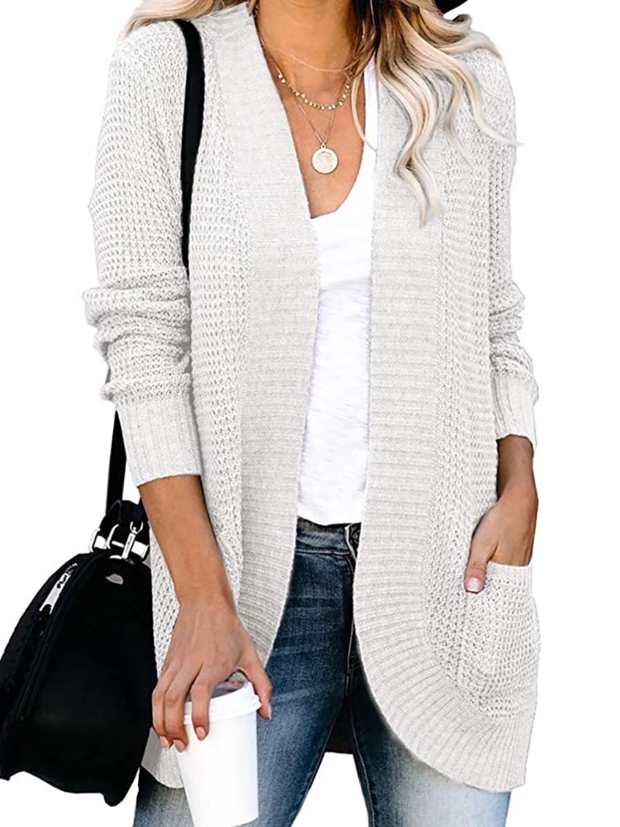 Lunimesd Solid Color Long Sleeve Knitted Cardigan（5 colors）