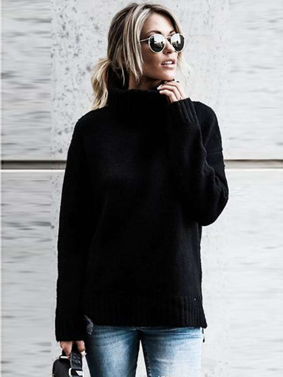 Lunimesd Solid Color Turtleneck Long Sleeve Sweater(6 colors)