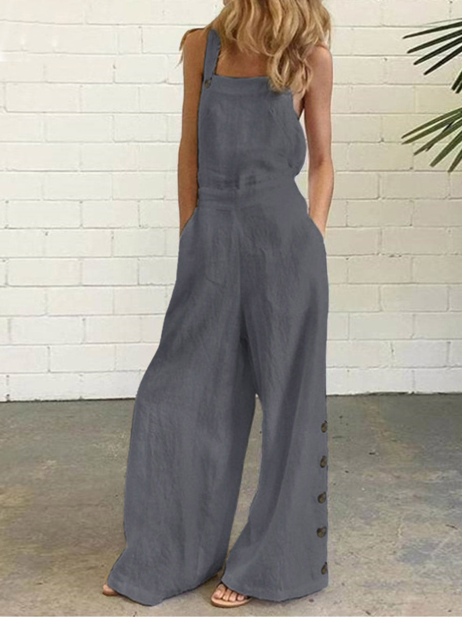 Lunimesd Casual Solid Buckle Square Collar Regular Jumpsuits(5 Colors)