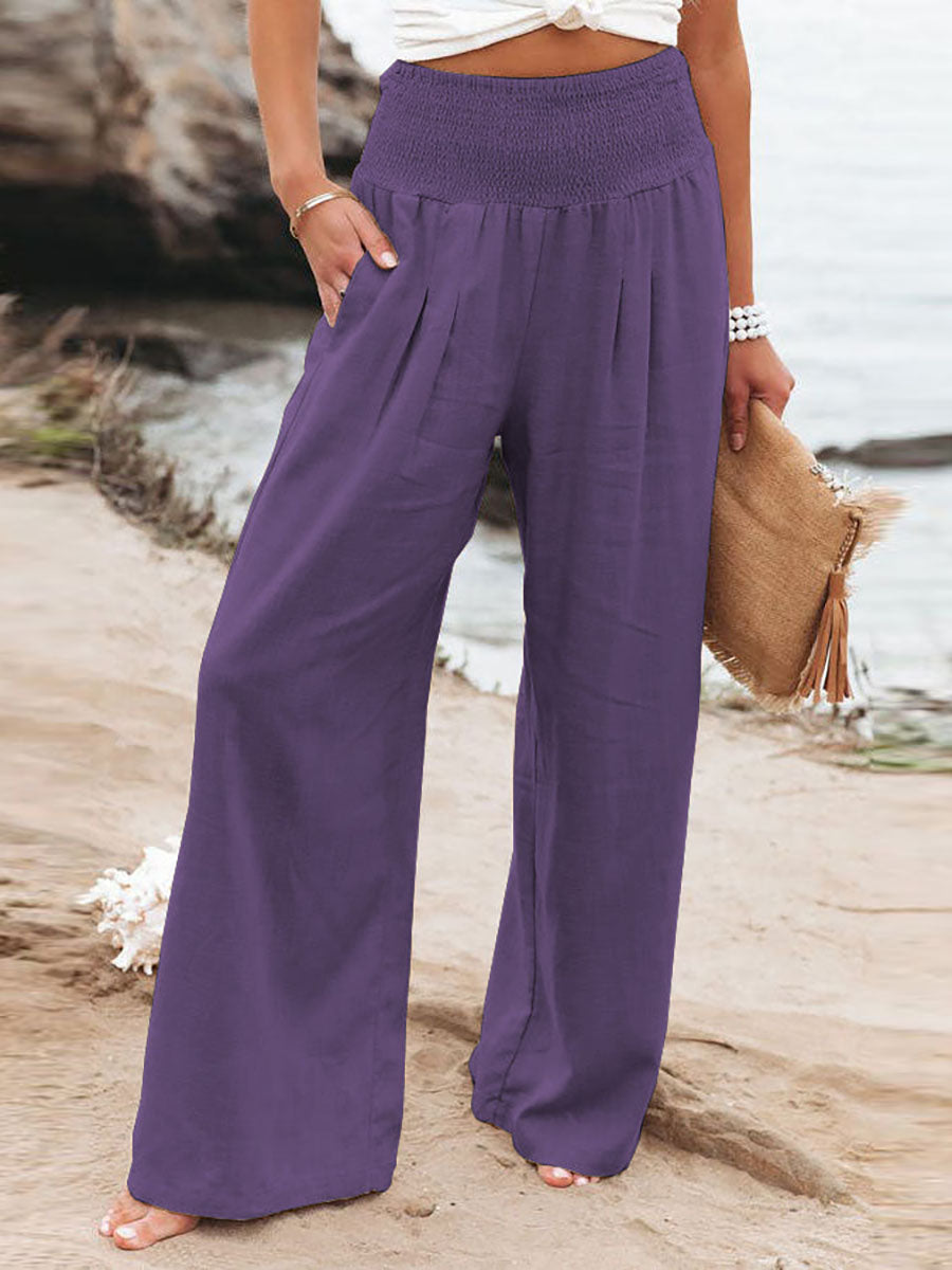 Lunimesd Fresh Air Linen Blend Pocketed Smocked Pants(10 Colors)