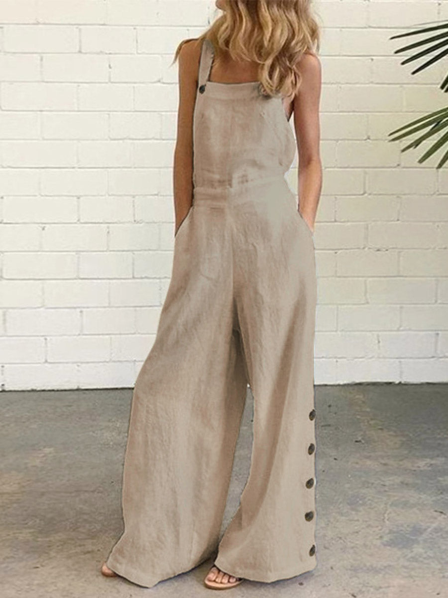 Lunimesd Casual Solid Buckle Square Collar Regular Jumpsuits(5 Colors)