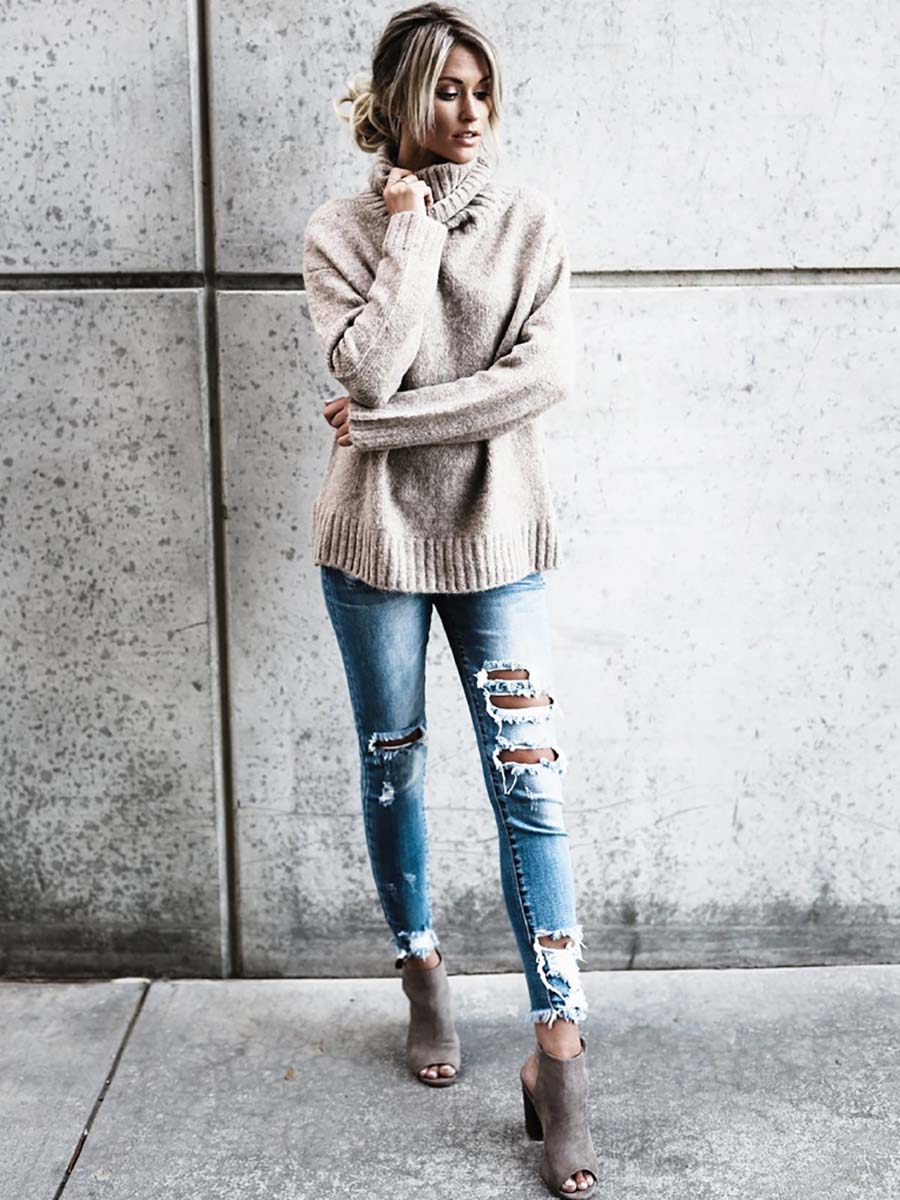 Lunimesd Solid Color Turtleneck Long Sleeve Sweater(6 colors)