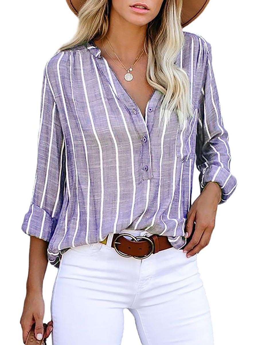 Lunimesd Loose Fashion Striped Long Sleeve Shirt(9 colors)
