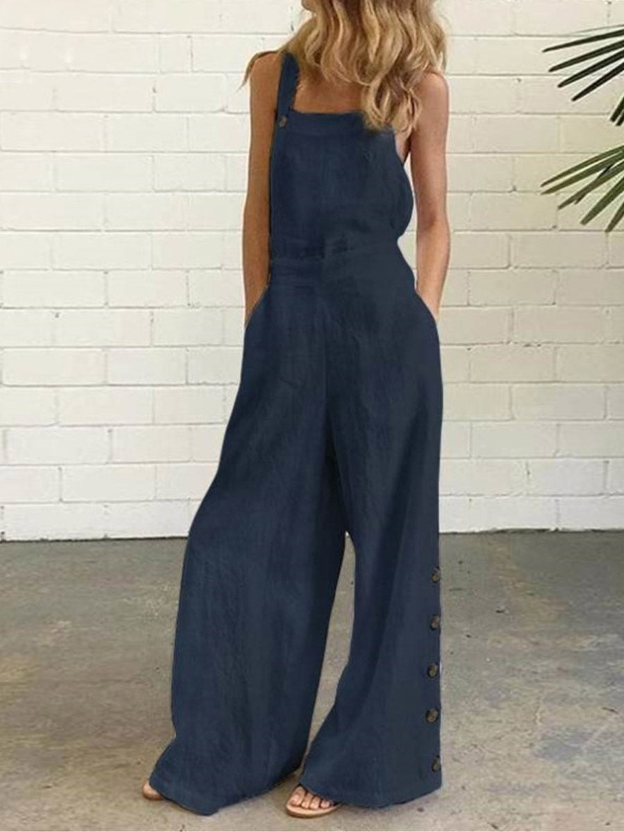 Lunimesd Casual Solid Buckle Square Collar Regular Jumpsuits(5 Colors)