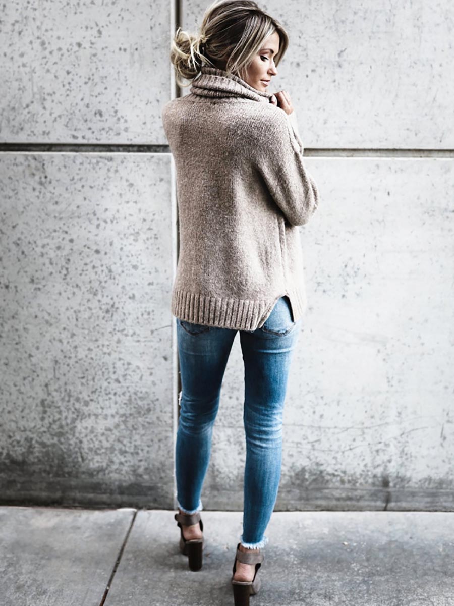 Lunimesd Solid Color Turtleneck Long Sleeve Sweater(6 colors)