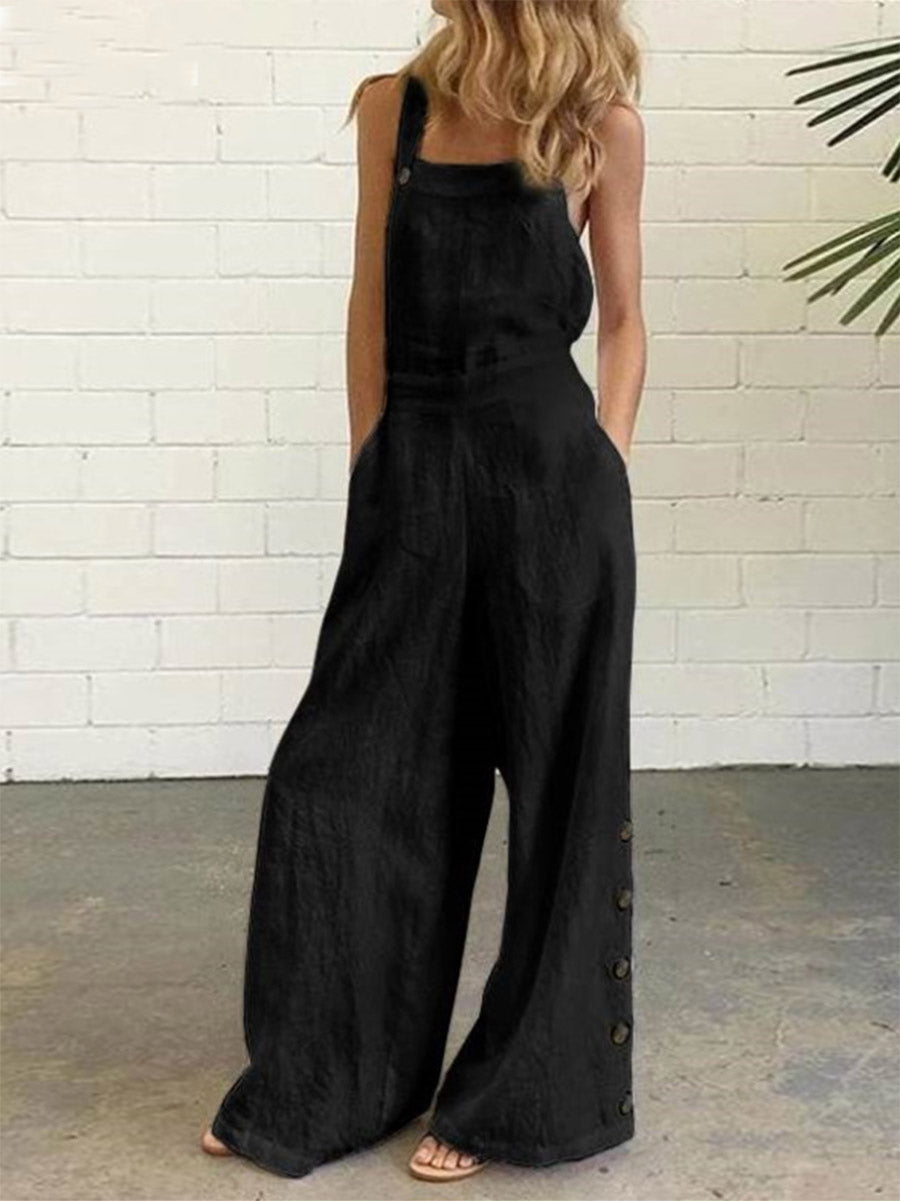 Lunimesd Casual Solid Buckle Square Collar Regular Jumpsuits(5 Colors)