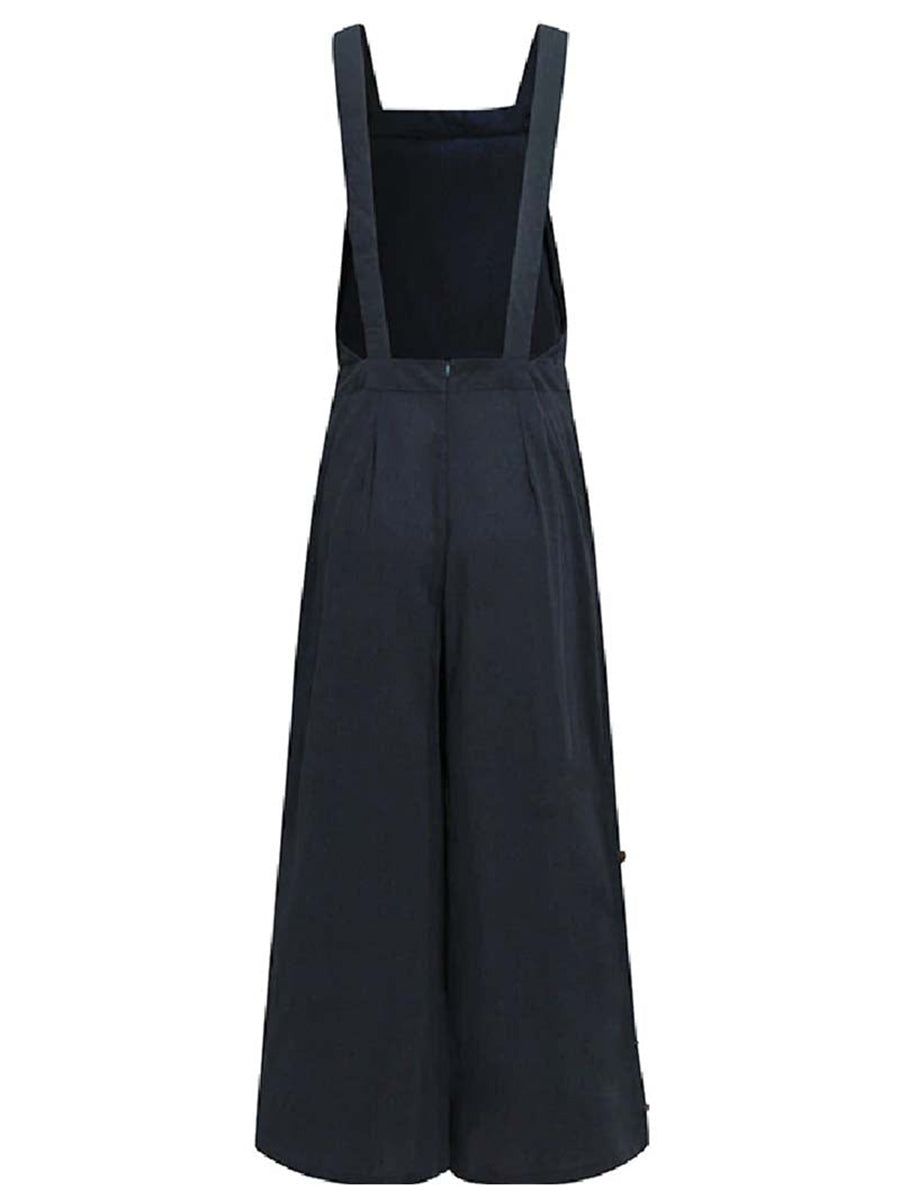 Lunimesd Casual Solid Buckle Square Collar Regular Jumpsuits(5 Colors)