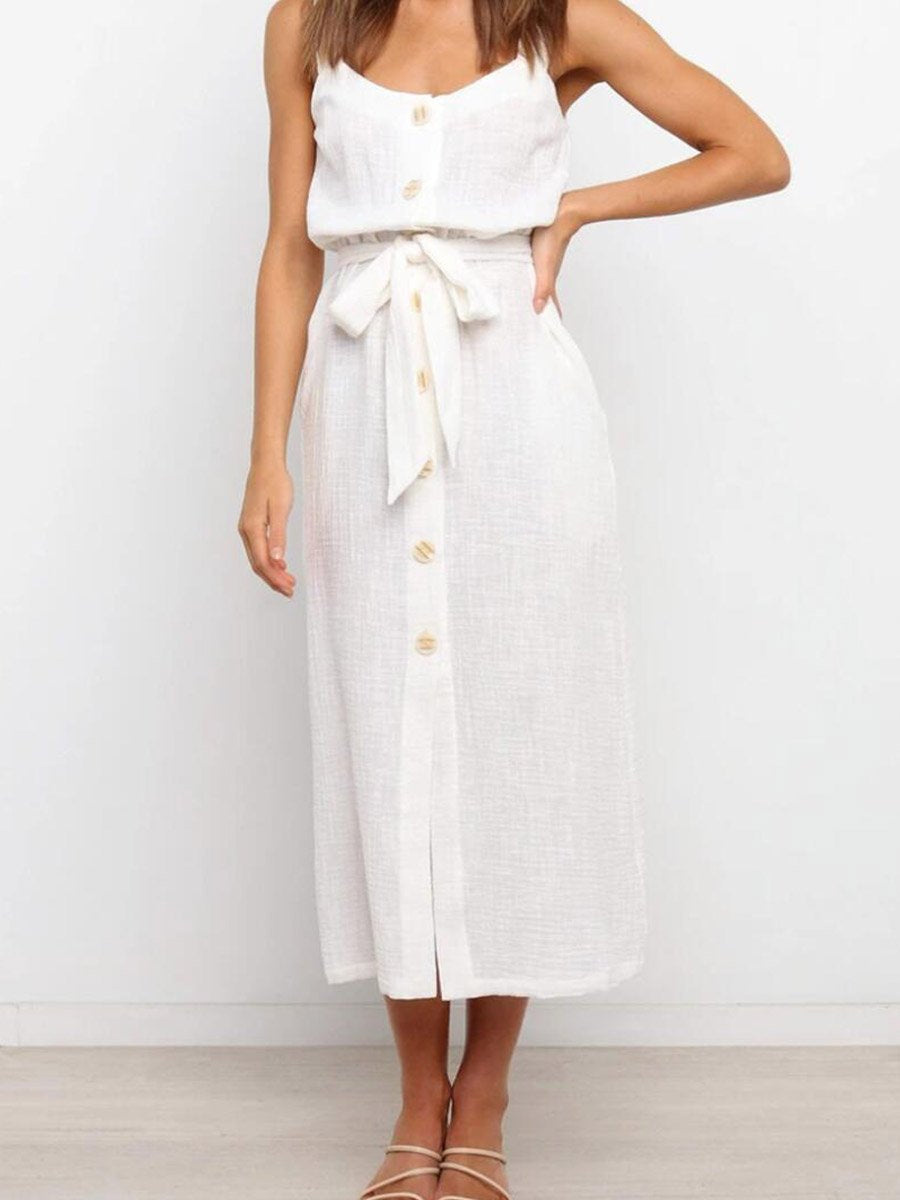 Lunimesd Button Slit Belt Dress