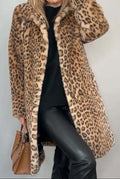 LEOPARD PRINT FAUX FUR MID-LENGTH COAT
