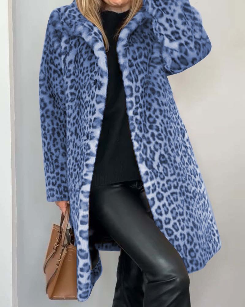 LEOPARD PRINT FAUX FUR MID-LENGTH COAT