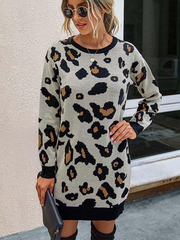 Lunimesd Leopard Printed Knit Dress