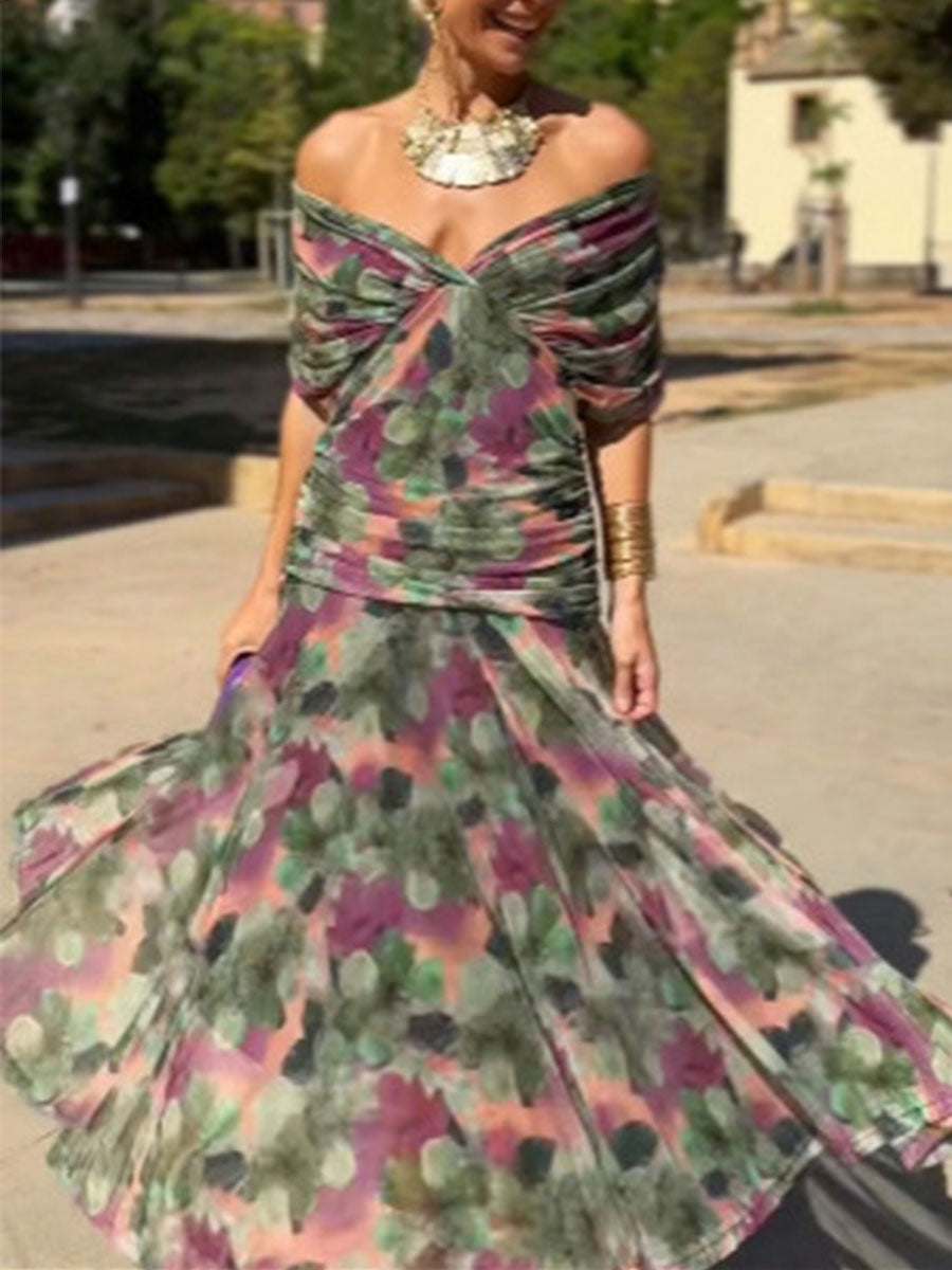 Boho Off Shoulder Cross Wrap Dress