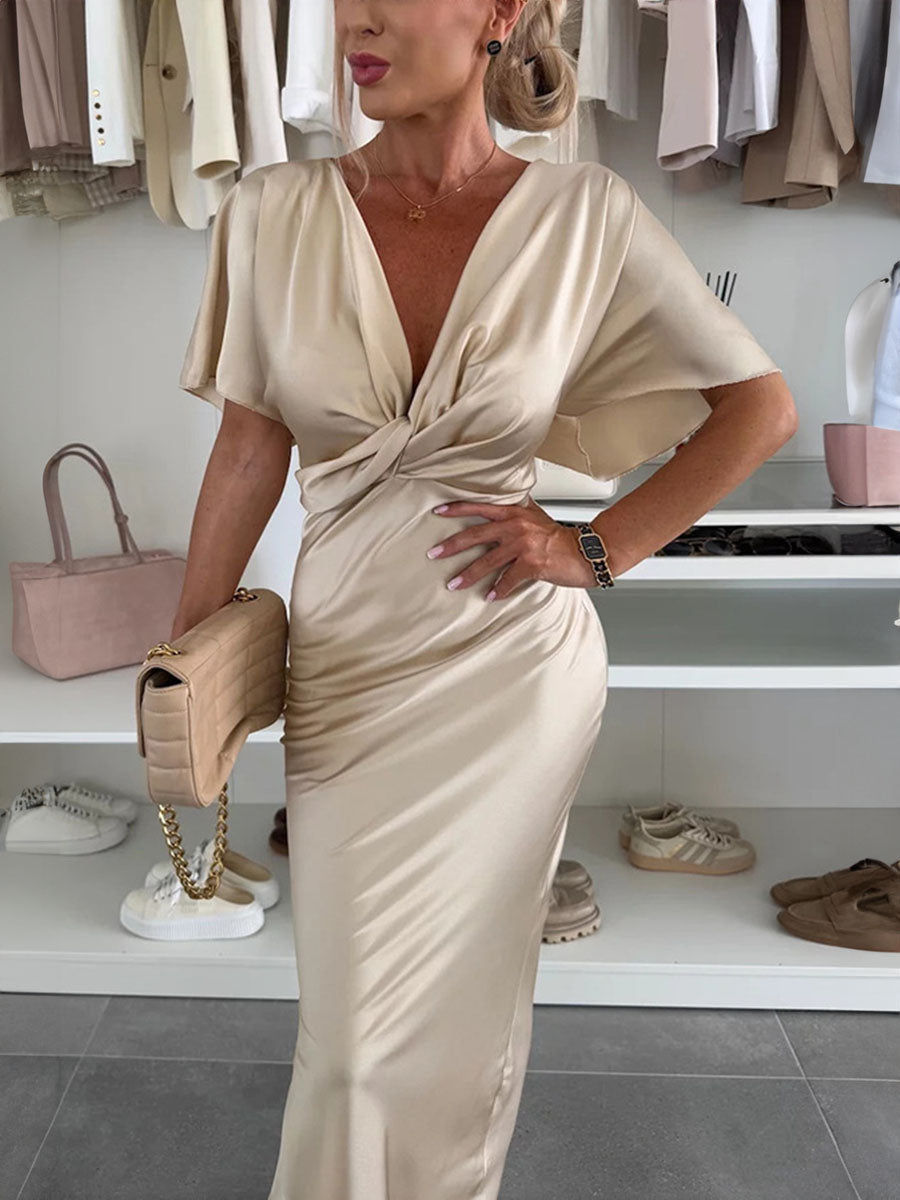 Luxe Soft Bat Sleeve Twist Dress