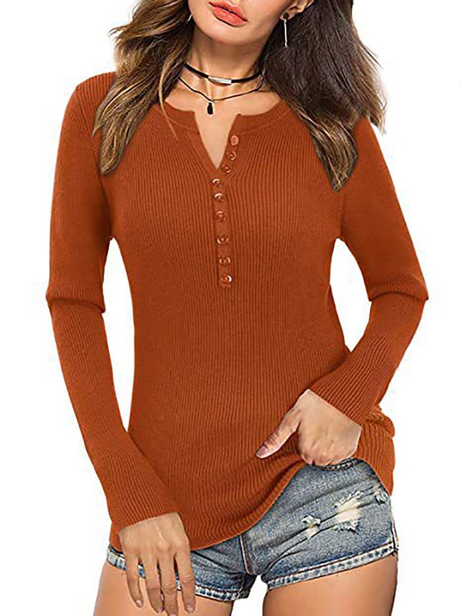 Lunimesd Button Slim Sexy Long-Sleeved T-Shirt(6 colors)