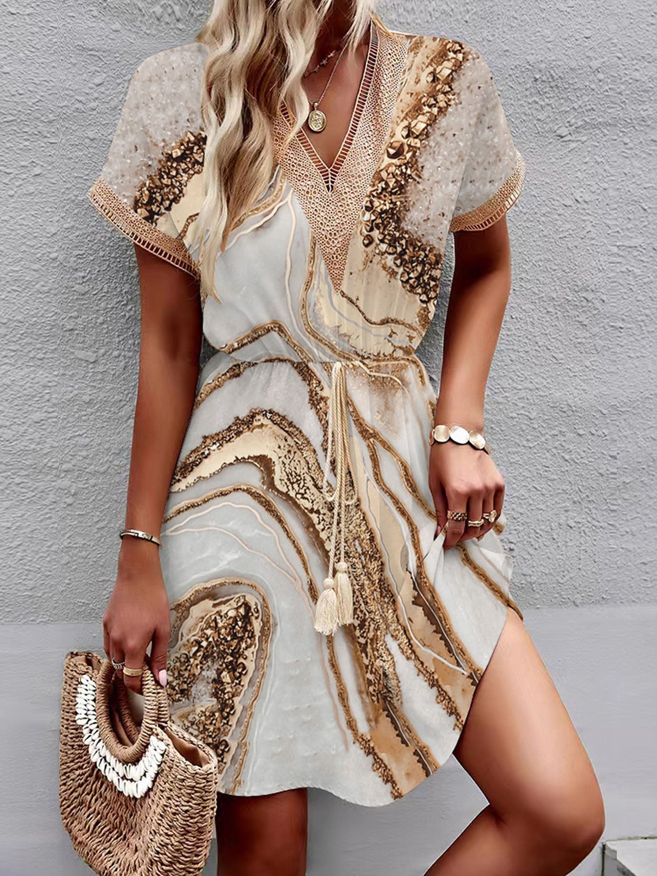 V-Neck Printed Dress