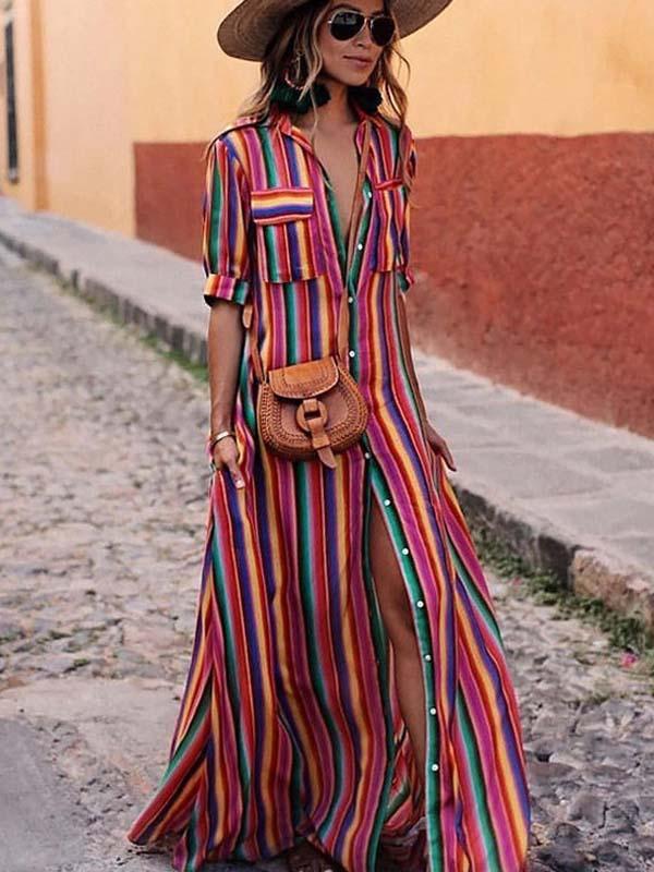 Lunimesd Bohemian Multicolor Striped Dress