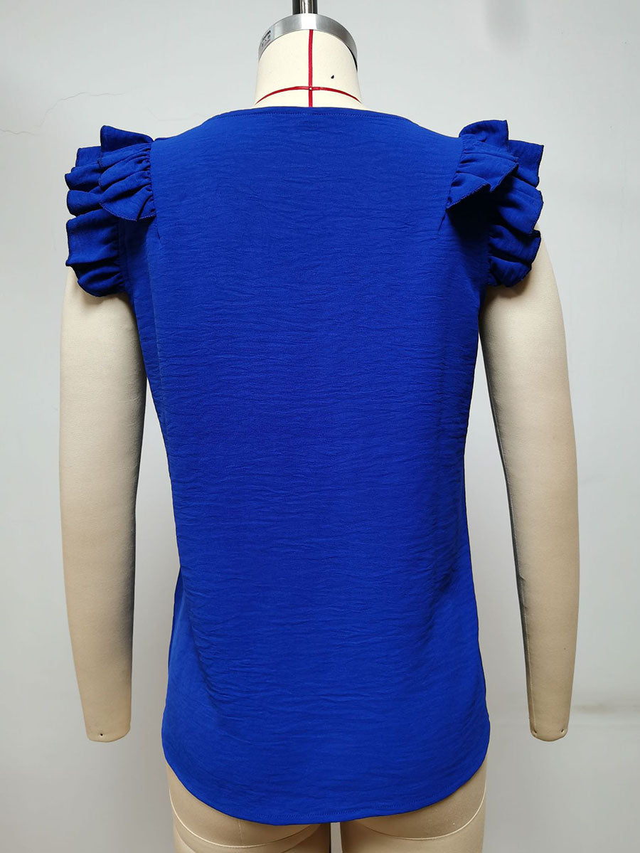 Lunimesd Casual V-Neck Ruffle Sleeveless Shirt (5 Colors)