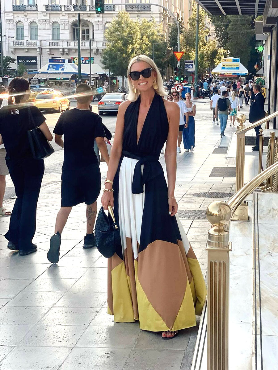 Colorblock Backless Maxi Dress