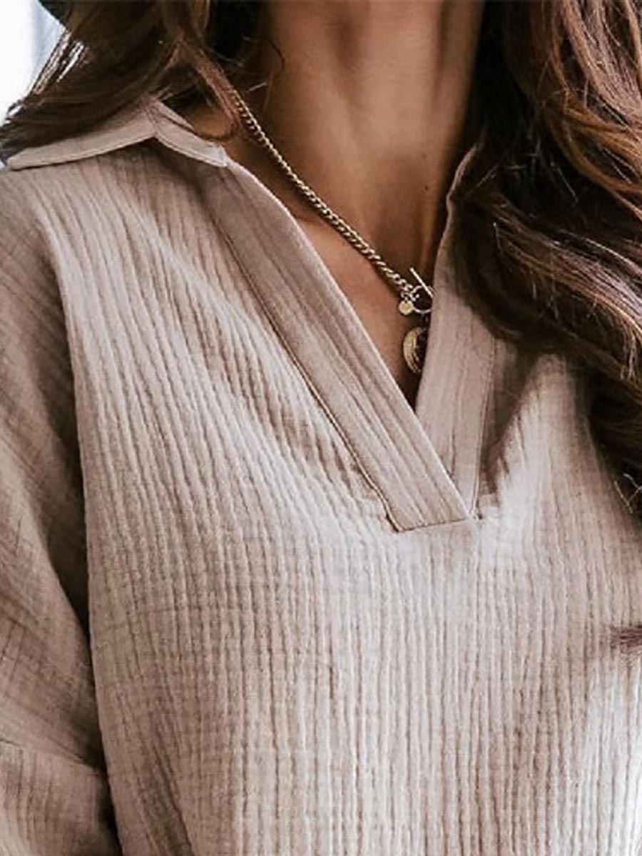 Lunimesd Lapel Collar Lantern Solid Color Long Sleeve Shirt(6 colors)