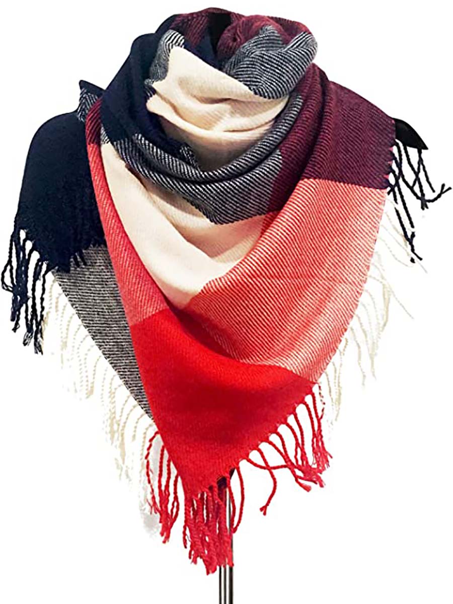 Lunimesd Warm Plaid Tassel Scarf