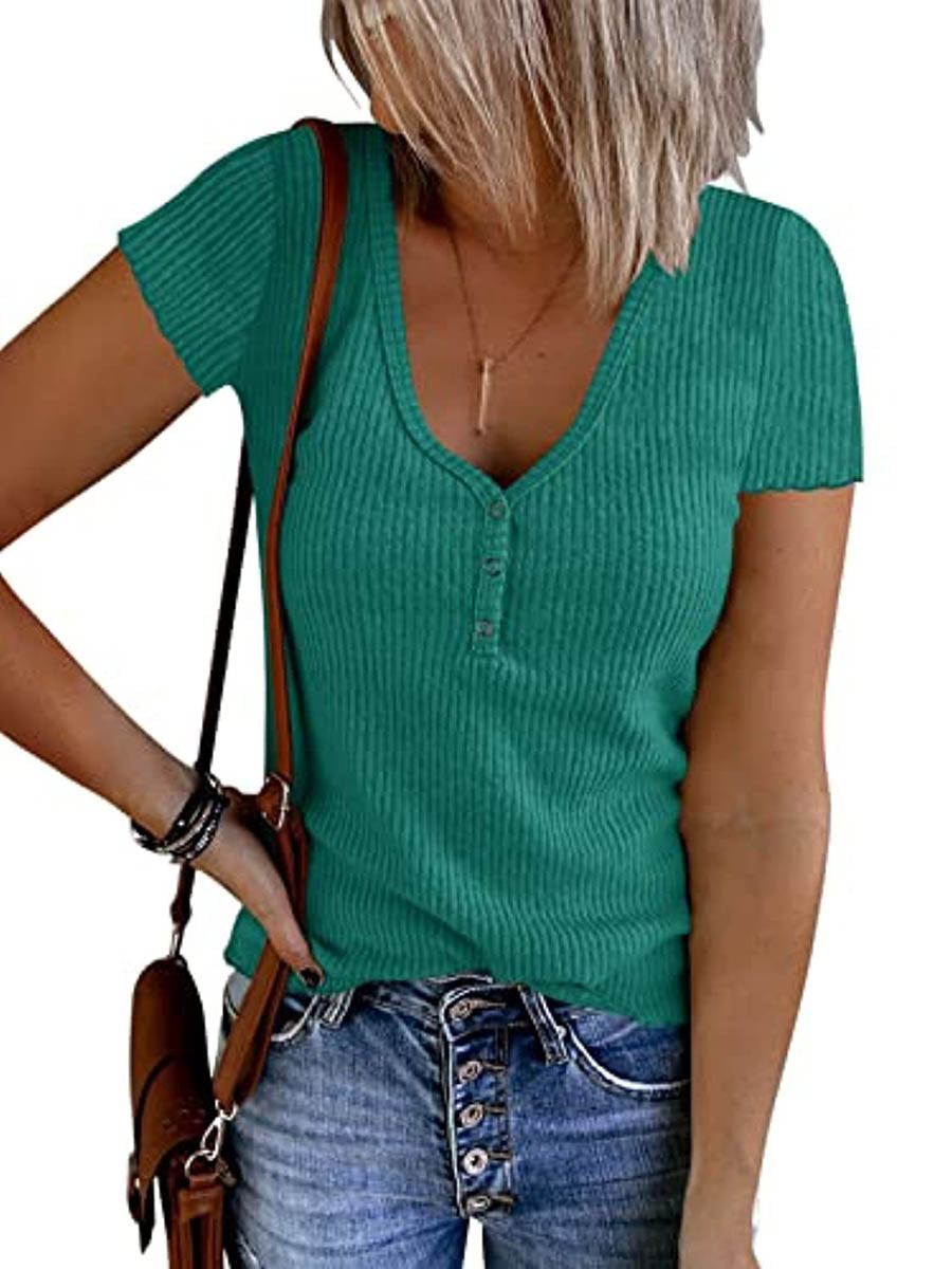 Lunimesd Solid Color V-Neck Short Sleeve T-Shirt(7 colors)
