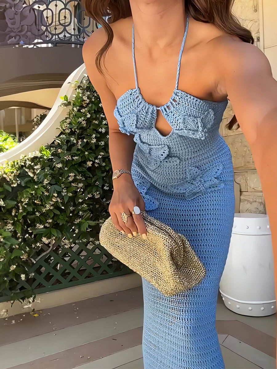 Wave Curve Halter Knit Dress