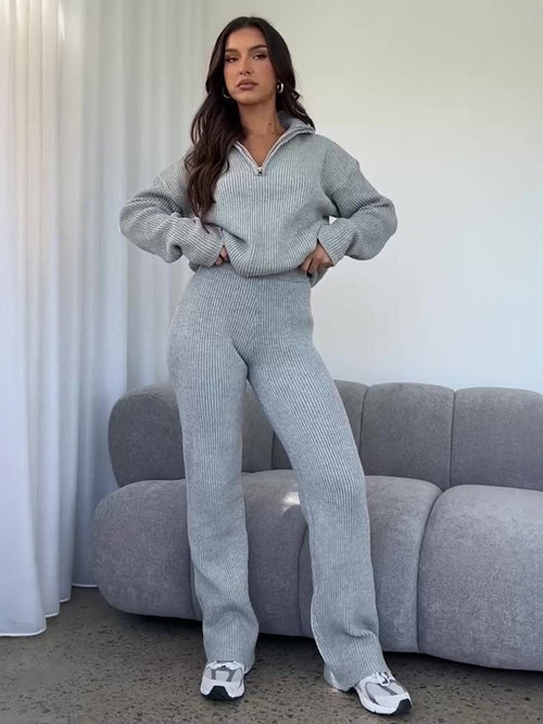 Cozy Ribbed Half Zip Lounge Set