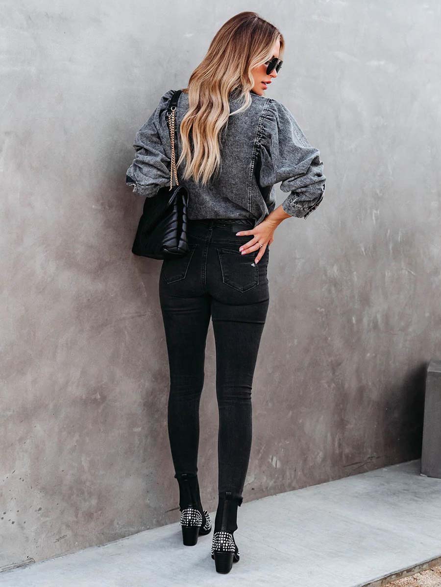 Lunimesd Casual Fashion Loose Long Sleeve Denim Shirt