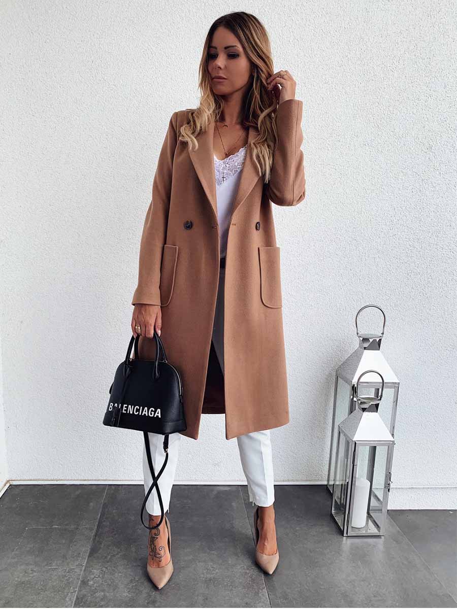 Lunimesd Lapel Pocket Woolen Coat