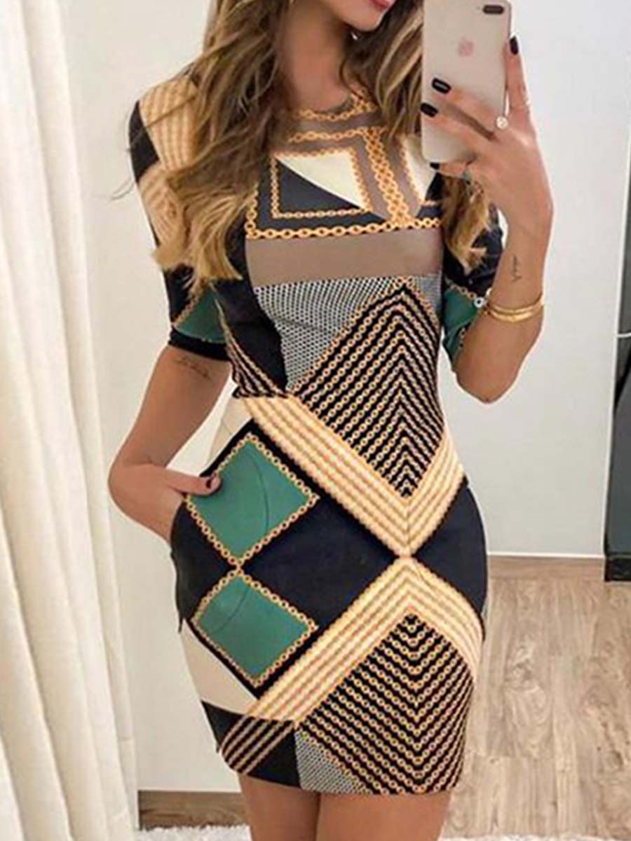 Lunimesd Slim Printed Dress With Pocket