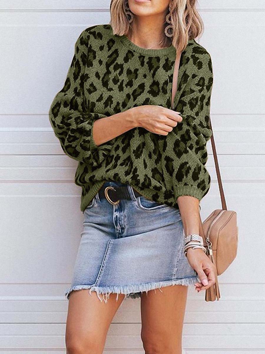 Lunimesd Round Neck Leopard Sweater