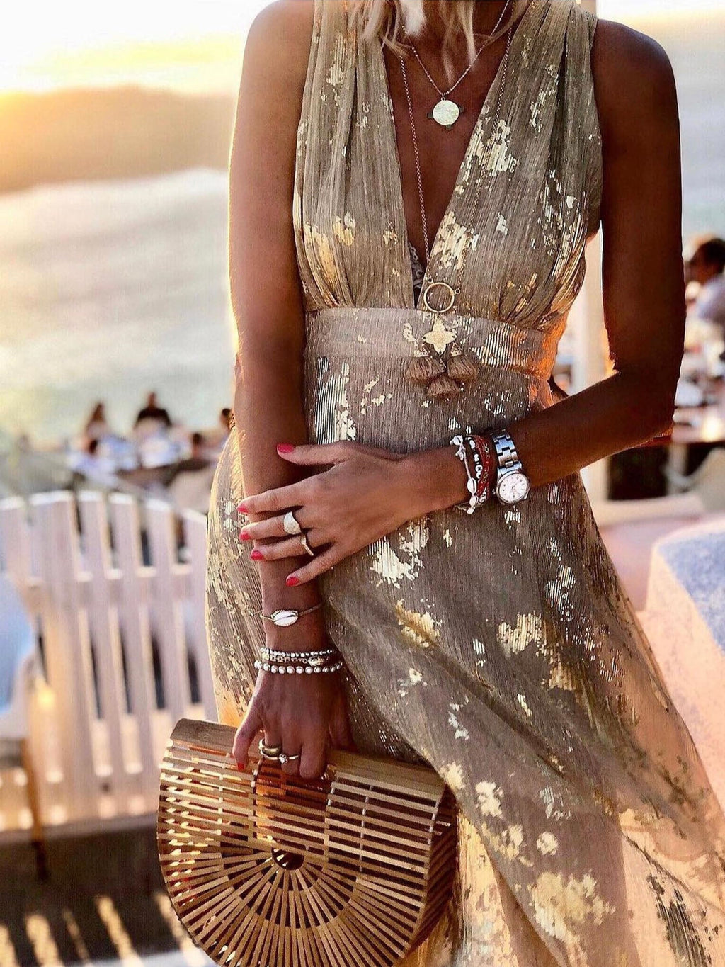 Sexy V-Neck Gold Dress