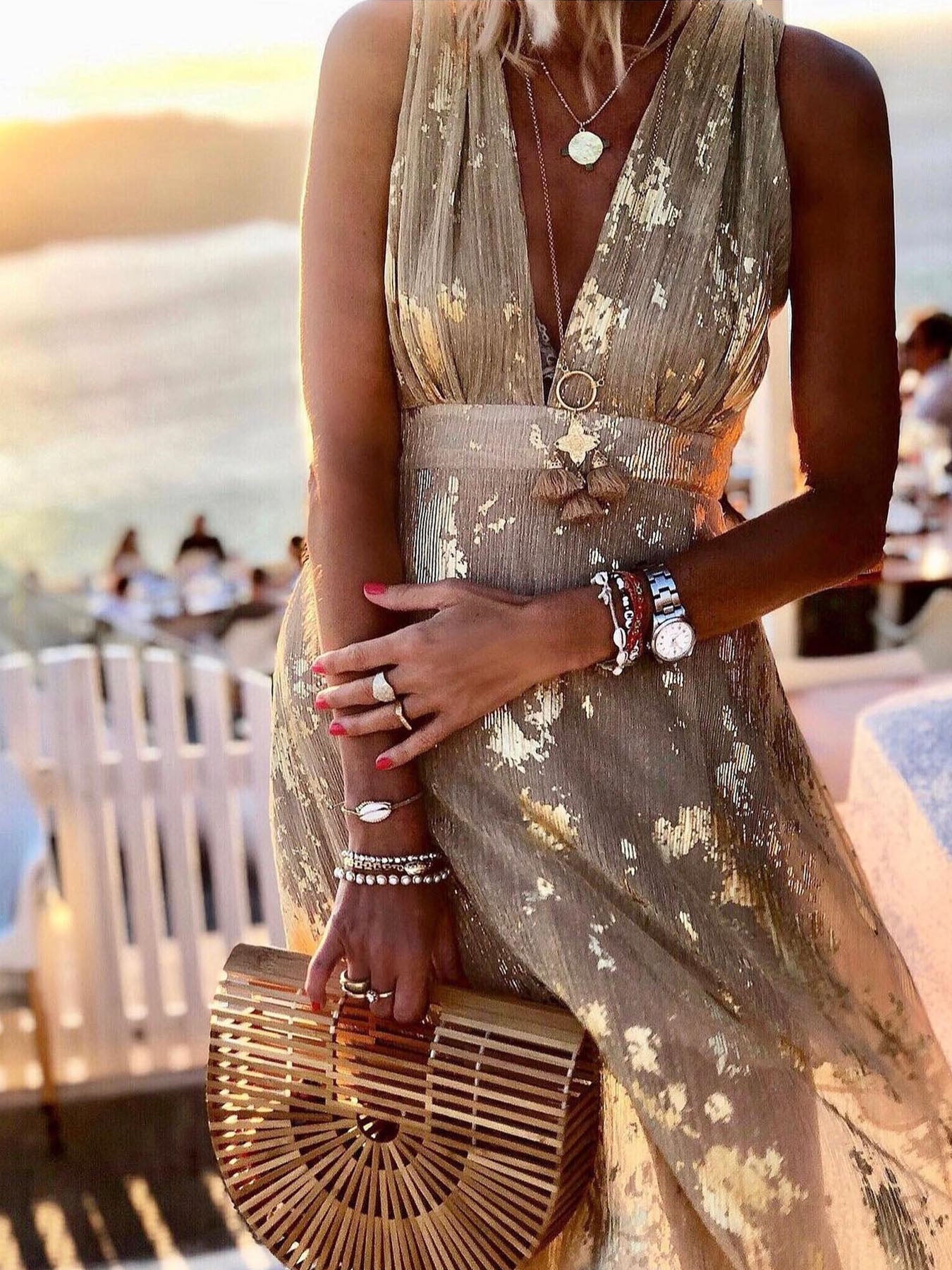 Sexy V-Neck Gold Dress