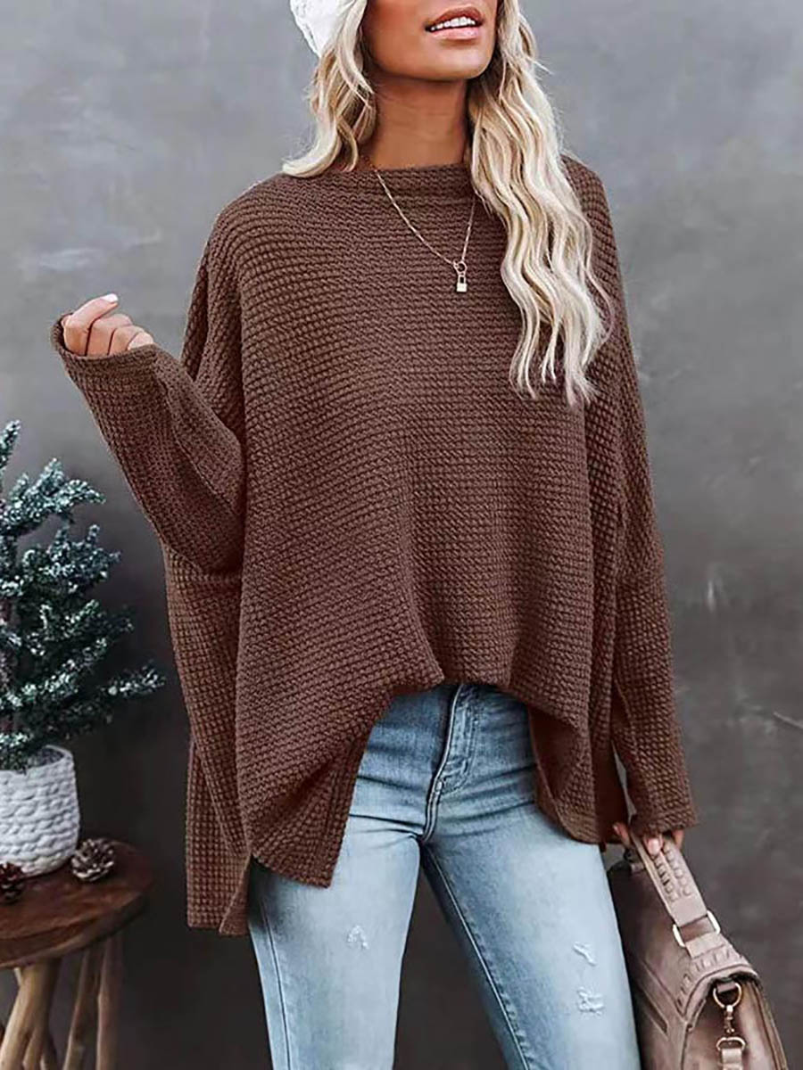 Lunimesd Solid Color Knitted Bat Long Sleeve Sweater