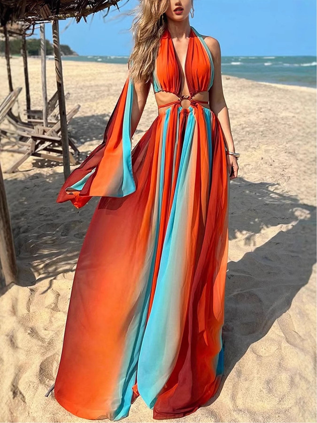 Tulle Hollow Ring Design Maxi Dress