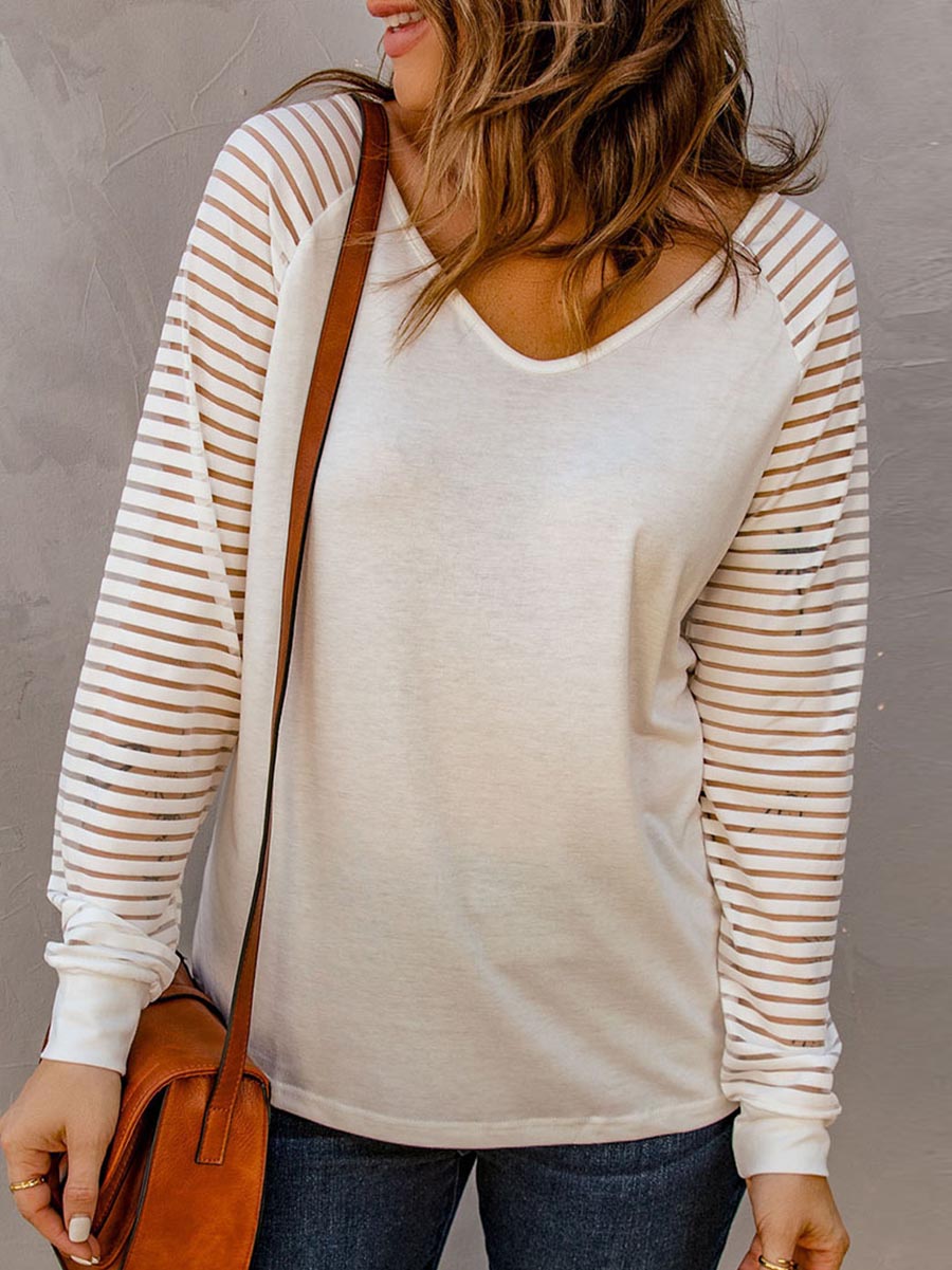 Lunimesd Hollow Striped Long Sleeve V-Neck Top(6 colors)