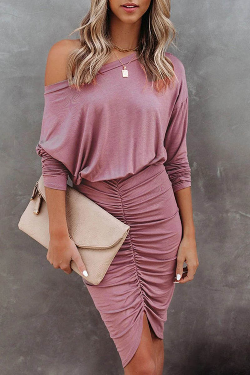 Lunimesd Sexy Irregular Long Sleeve Round Neck Wrapped Dress