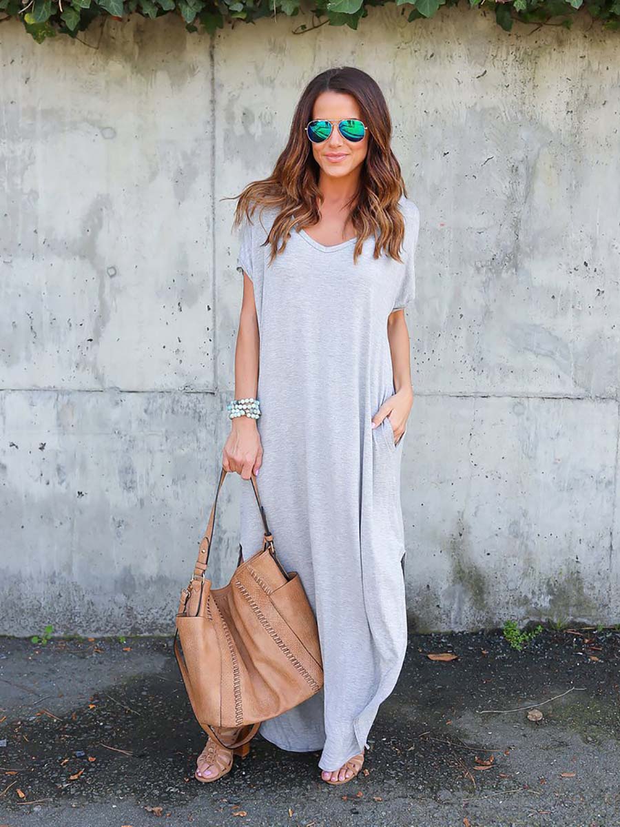 Lunimesd V-Neck Pocket Split Dress(8 colors)